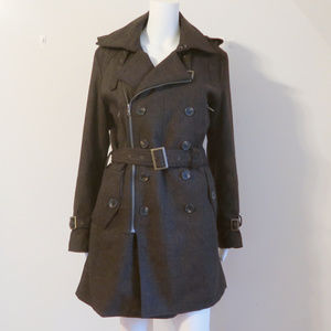 Brown Herringbone Coat Wool Coat Moto Coat S/M